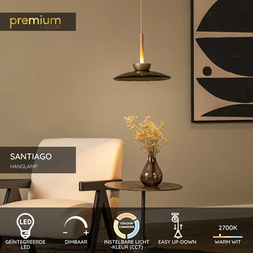 Lucide SANTIAGO - Hanglamp - LED Dimb. - CCT - 1x16W 2700K/4000K - Amber | Premium - USP